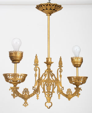 Gothic Revival Two-Arm Gilt Metal Chandelier (9364944355635)