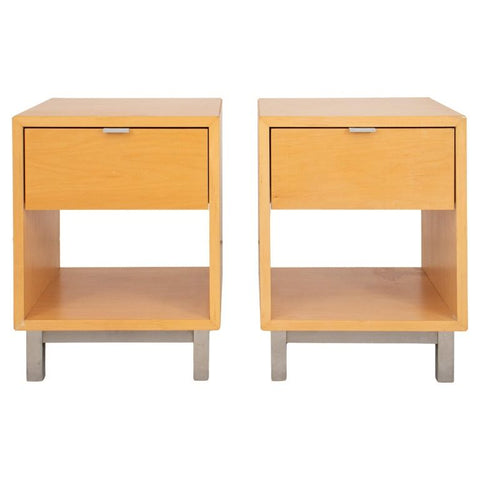 Modern Danish Style Blonde Wood End Tables, Pair