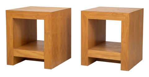 Composite Wood Cube End Tables, Pair