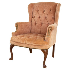 Pink Velvet Upholstered Wing Back Armchair (9363245007155)