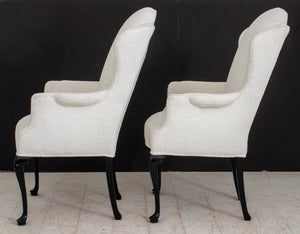 Queen Anne Style Wingback Chairs & Stools, Pair (9345651310899)