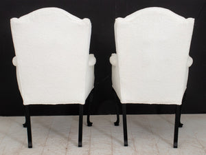 Queen Anne Style Wingback Chairs & Stools, Pair (9345651310899)