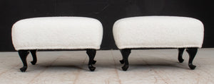 Queen Anne Style Wingback Chairs & Stools, Pair (9345651310899)