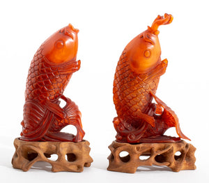 Chinese Carved Horn Carp Form Snuff Bottles, Pair (9186634039603)