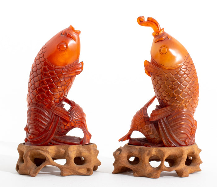 Chinese Carved Horn Carp Form Snuff Bottles, Pair