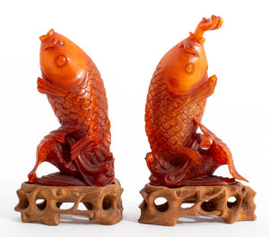 Chinese Carved Horn Carp Form Snuff Bottles, Pair (9186634039603)