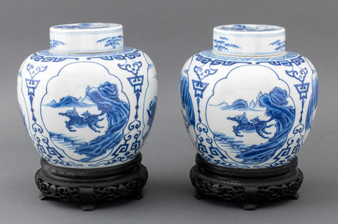 Chinese Kangxi Mark Porcelain Ginger Jars, Pair