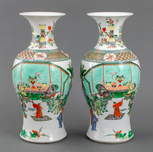 Chinese Famille Verte Porcelain Vases, Pair (9299660243251)