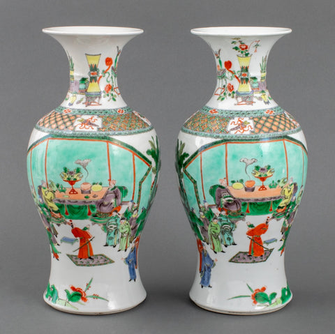 Chinese Famille Verte Porcelain Vases, Pair