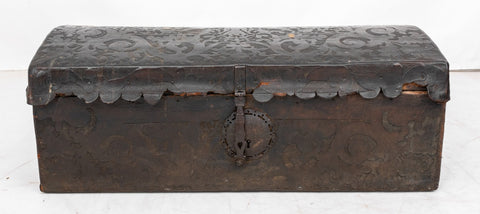 Spanish Revival Tooled Leather Wood Chest, 19th C