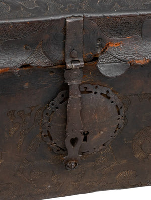 Spanish Revival Tooled Leather Wood Chest, 19th C (9551291744563)