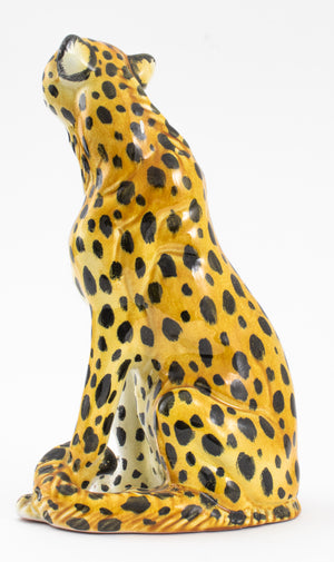 Italian Glazed Ceramic Seated Leopard Sculpture (9382064980275)