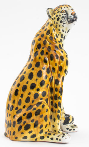 Italian Glazed Ceramic Seated Leopard Sculpture (9382064980275)