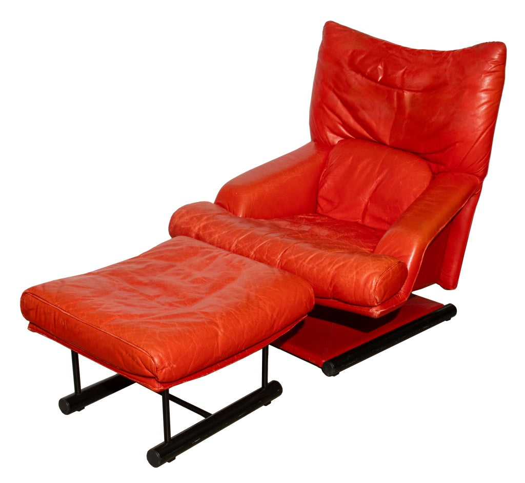 Rolf Benz x Cy Mann Red Leather Armchair Ottoman Showplace