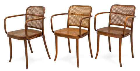 Set of Three Josef Hoffman for Thonet Cane Paneled Bentwood Side Chairs