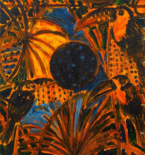 Hunt Slonem "Palms & Toucans" Oil on Canvas, 1989 (9352301314355)