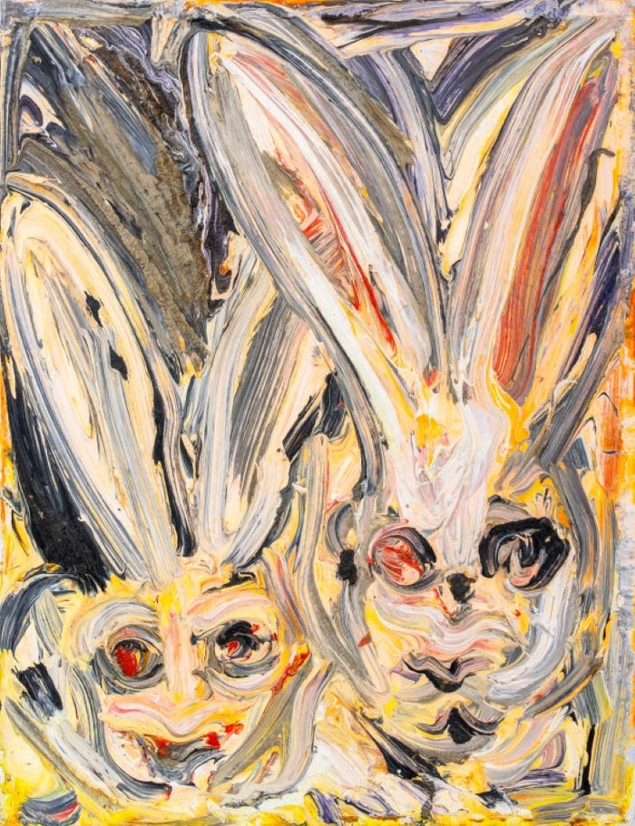 Hunt Slonem "Early Double Bunnies" Oil on Canvas