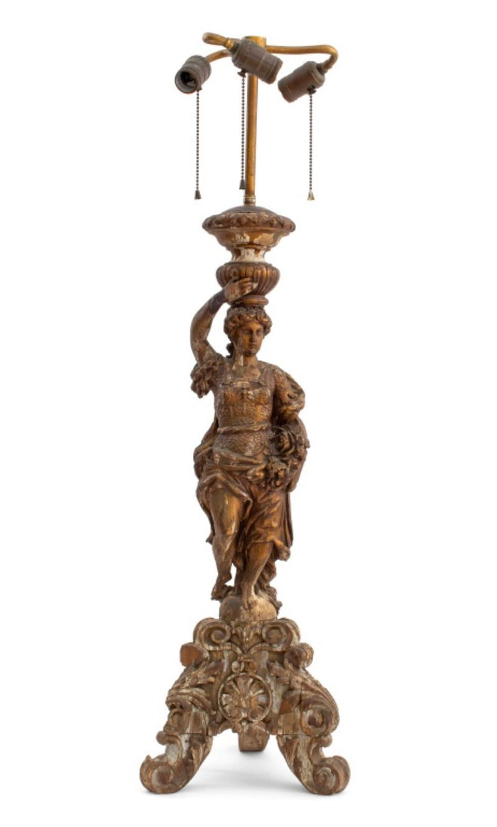 Neoclassical Style Carved Giltwood Figural Lamp