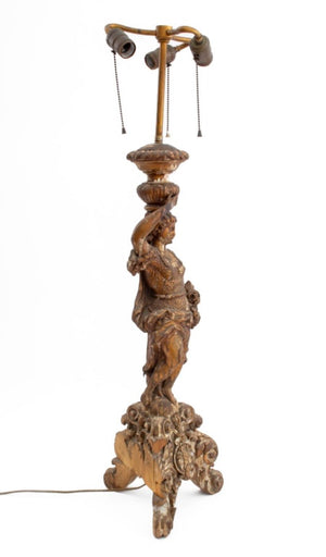 Neoclassical Style Carved Giltwood Figural Lamp (9552474145075)