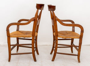 French Provincial Style Walnut Rush Seat Armchairs (9555752616243)