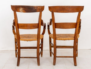 French Provincial Style Walnut Rush Seat Armchairs (9555752616243)