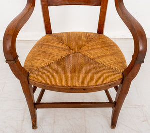 French Provincial Style Walnut Rush Seat Armchairs (9555752616243)