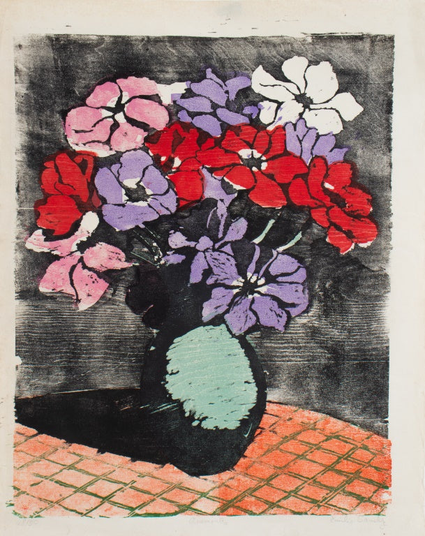 Emilio Sanchez "Anemones" Woodcut in Colors