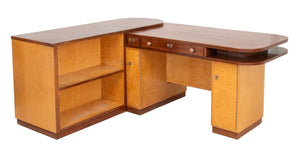 Art Deco Walnut & Birch L-Shaped Desk (9615211430195)