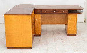 Art Deco Walnut & Birch L-Shaped Desk (9615211430195)