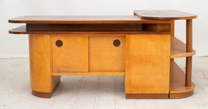 Art Deco Walnut & Birch L-Shaped Desk (9615211430195)