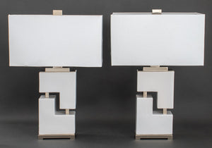 White Geometric Table Lamps, Pair (9678220165427)