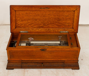 Swiss Oak Wood Cylinder Music Box, 19 C (9577300230451)