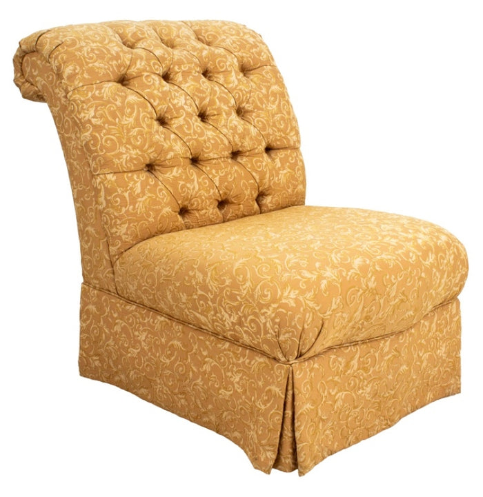 Hollywood Regency Yellow Damask Slipper Chair