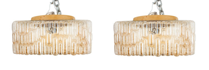 Square Amber Glass Ceiling Pendant Lights, 2