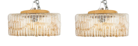 Square Amber Glass Ceiling Pendant Lights, 2