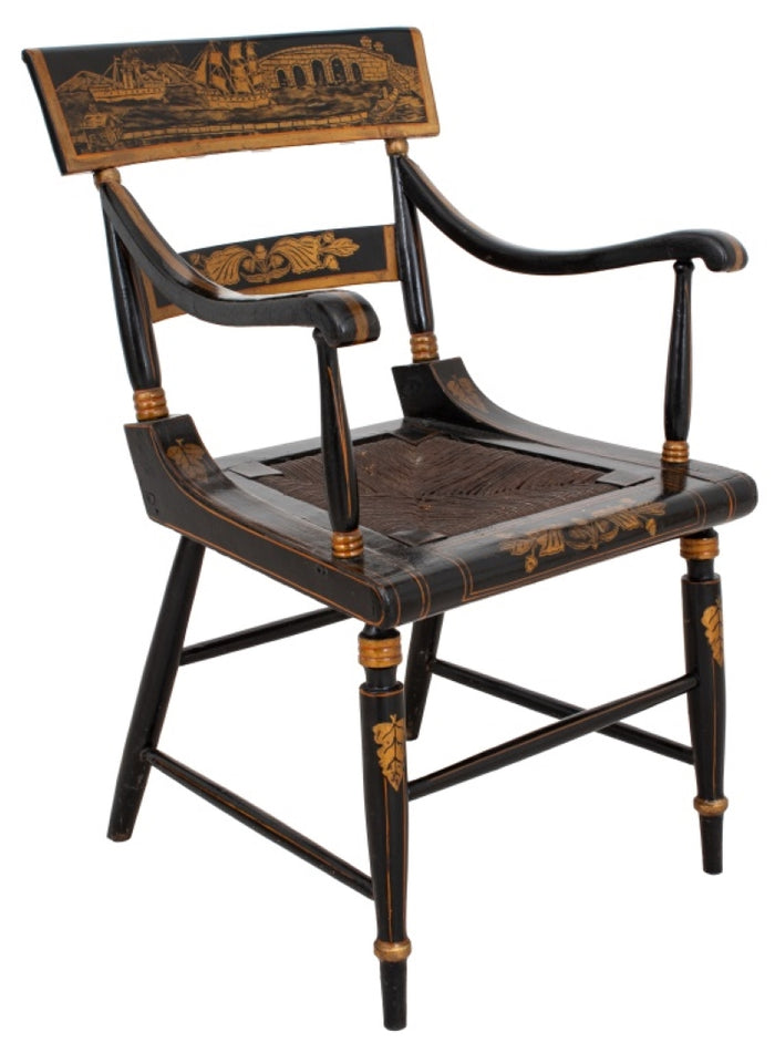 American Parcel-Gilt Ebonized Hitchcock Chair