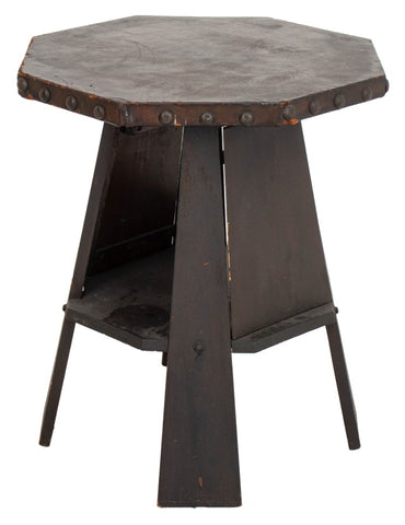 Arts and Crafts Octagonal Leather Top Accent Table