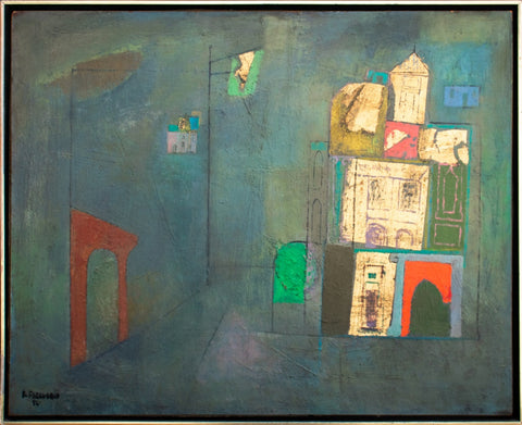 Remo Farruggio Architectural Composition Oil, 1952