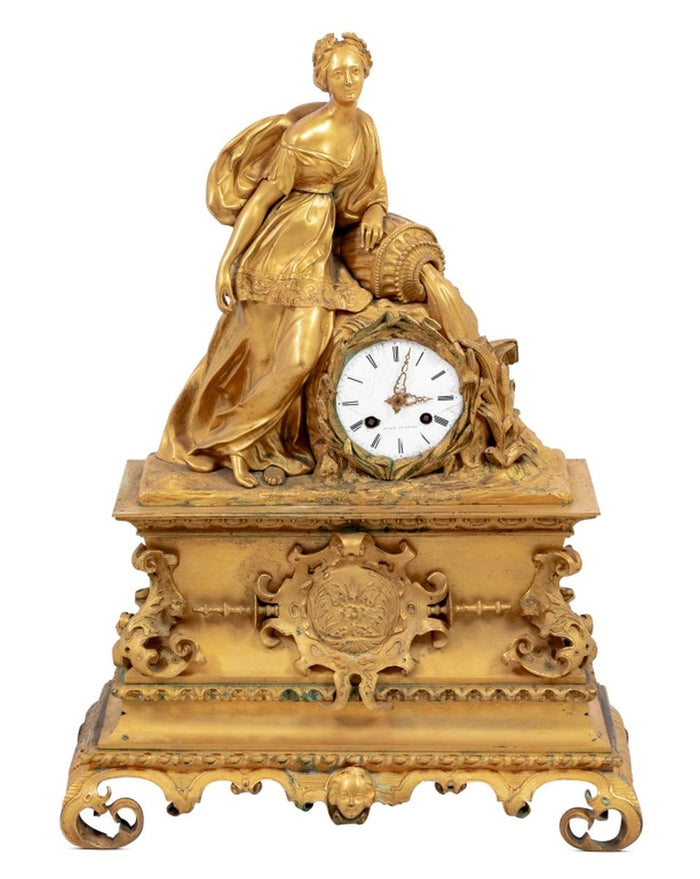 French Empire Gilt Bronze Figural Clock