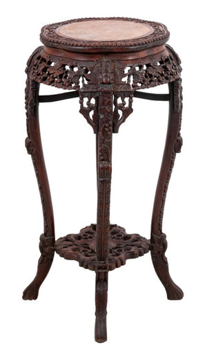 Chinese Hardwood and Marble Pedestal Table