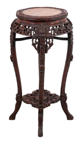 Chinese Hardwood and Marble Pedestal Table