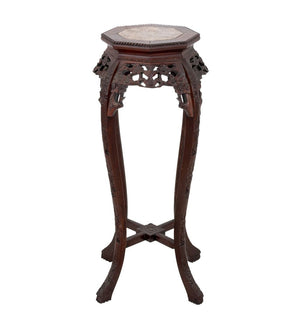 Chinese Hardwood and Marble Pedestal Table