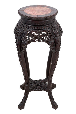 Chinese Hardwood and Marble Pedestal Table