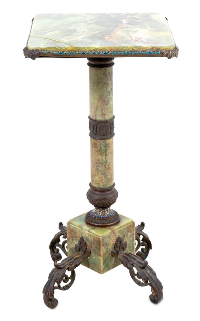 French Bronze & Enamel Mounted Onyx Pedestal