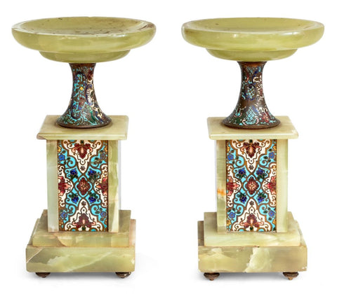 French Onyx and Champleve Enamel Tazze, Pair