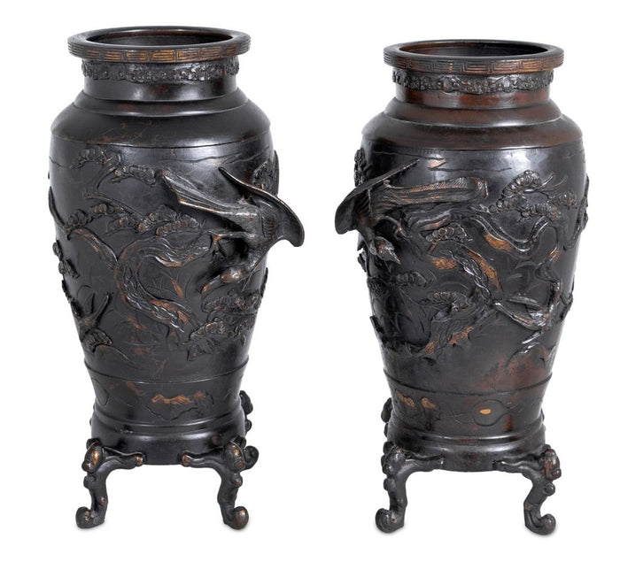 Japanese Bronze Baluster Vases, Pair