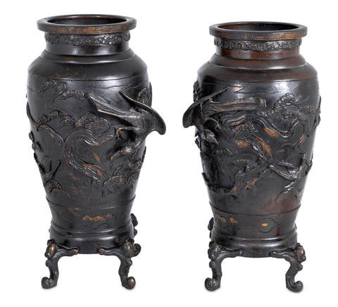Japanese Bronze Baluster Vases, Pair