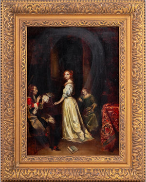 After Caspar Netscher Courting Scene Oil on Panel (9644285985075)