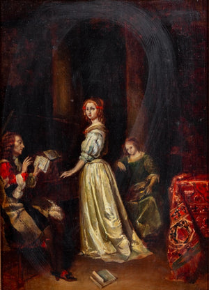 After Caspar Netscher Courting Scene Oil on Panel (9644285985075)