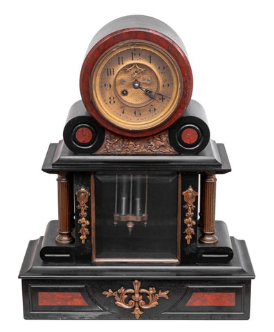 French Marble and Black Slate Mantel Clock